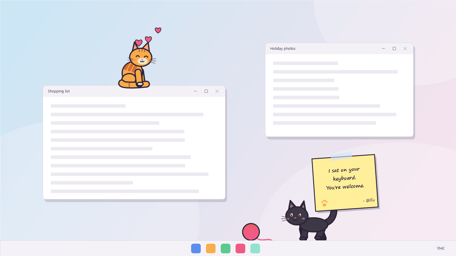 Cats on the taskbar and on top of a window