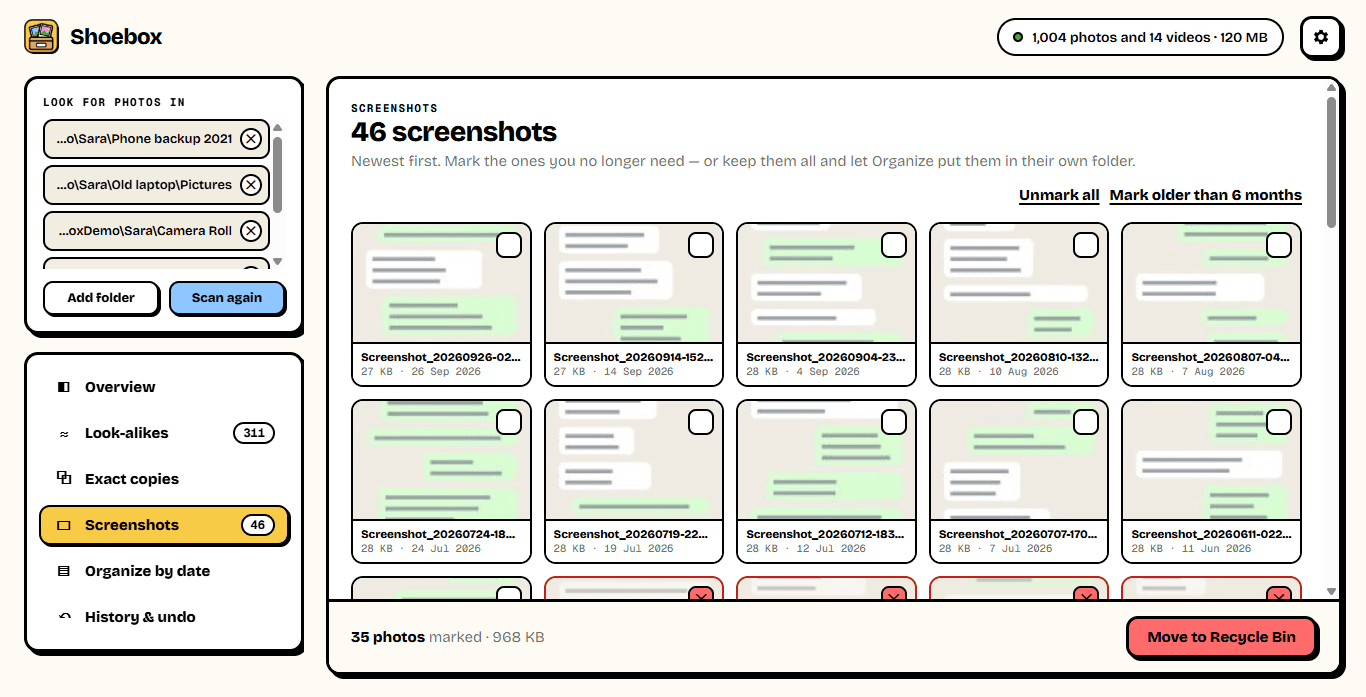 Screenshots, older ones marked