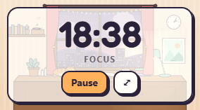 The mini timer showing 18:38 with Pause and expand buttons