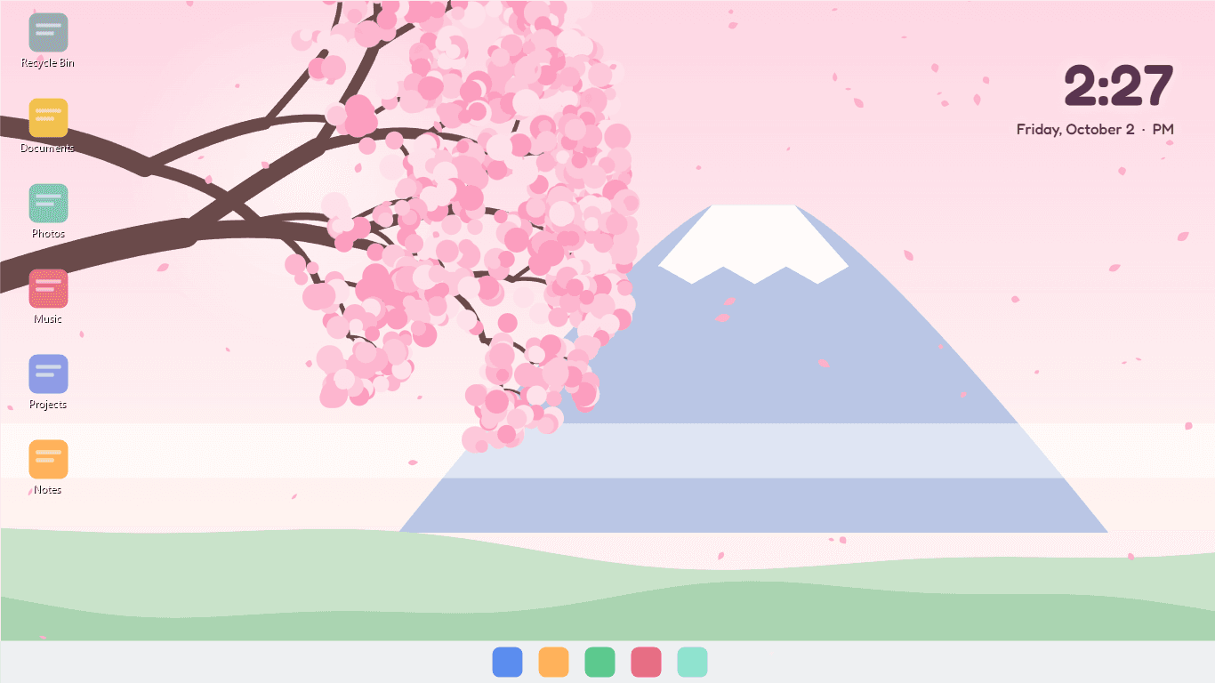 Sakura playing behind desktop icons