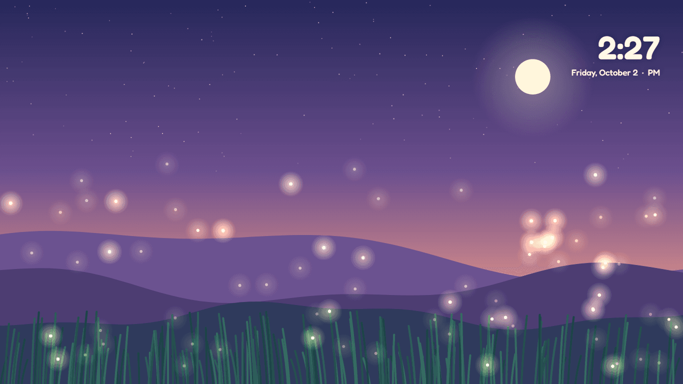 Fireflies over a meadow at dusk