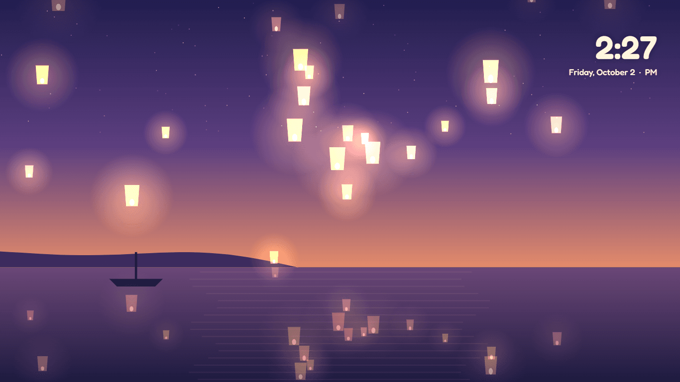 Sky lanterns over the water