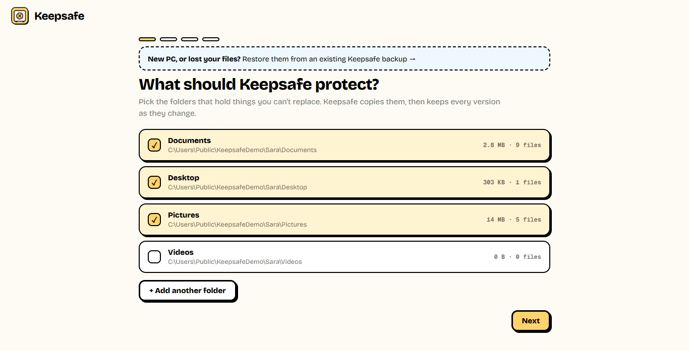 Choosing folders to protect
