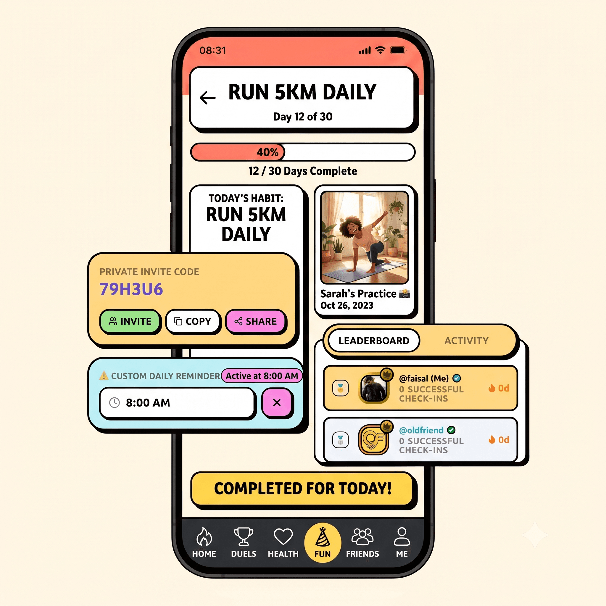 Challenge detail screen with photo proof