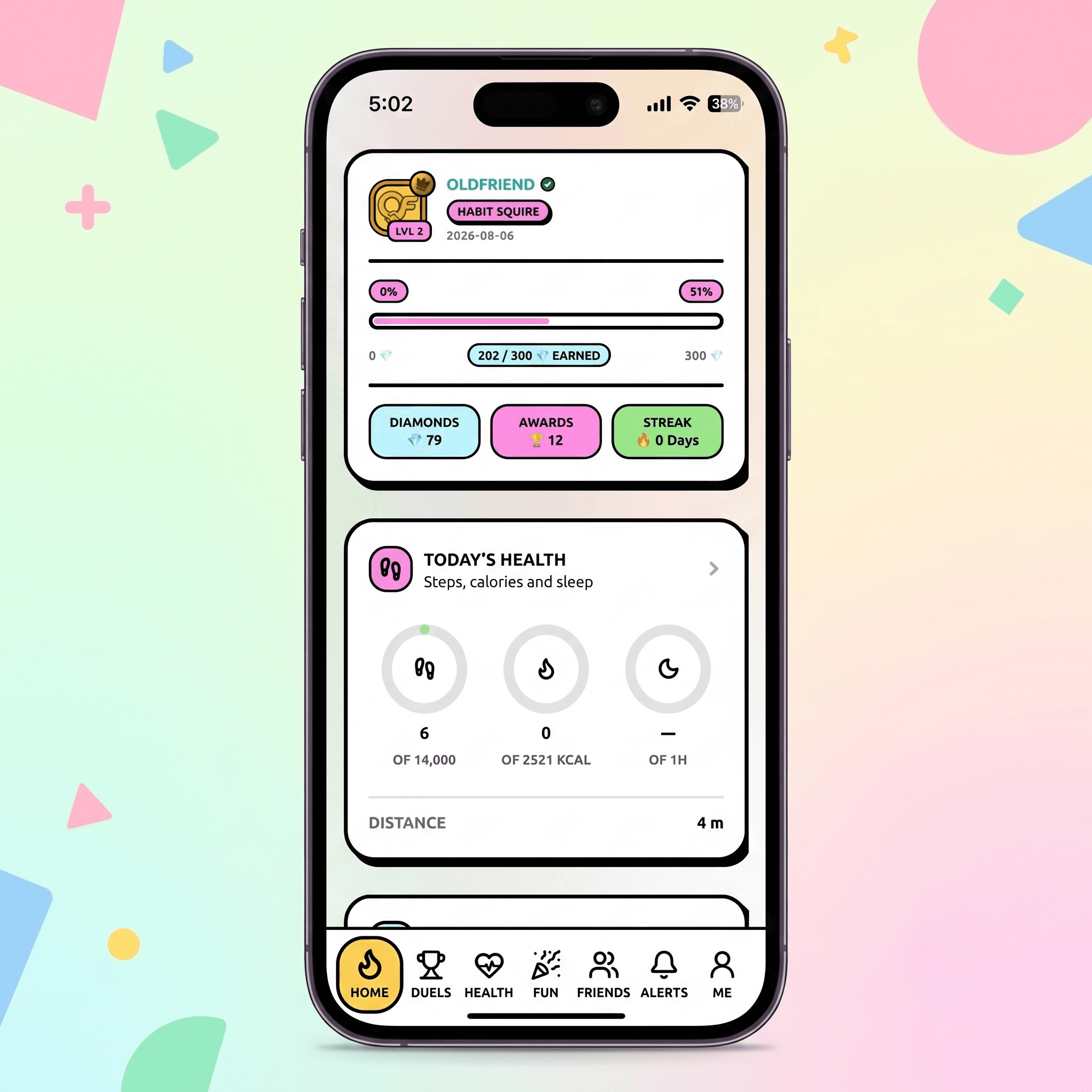 Home dashboard feed with buddy challenges