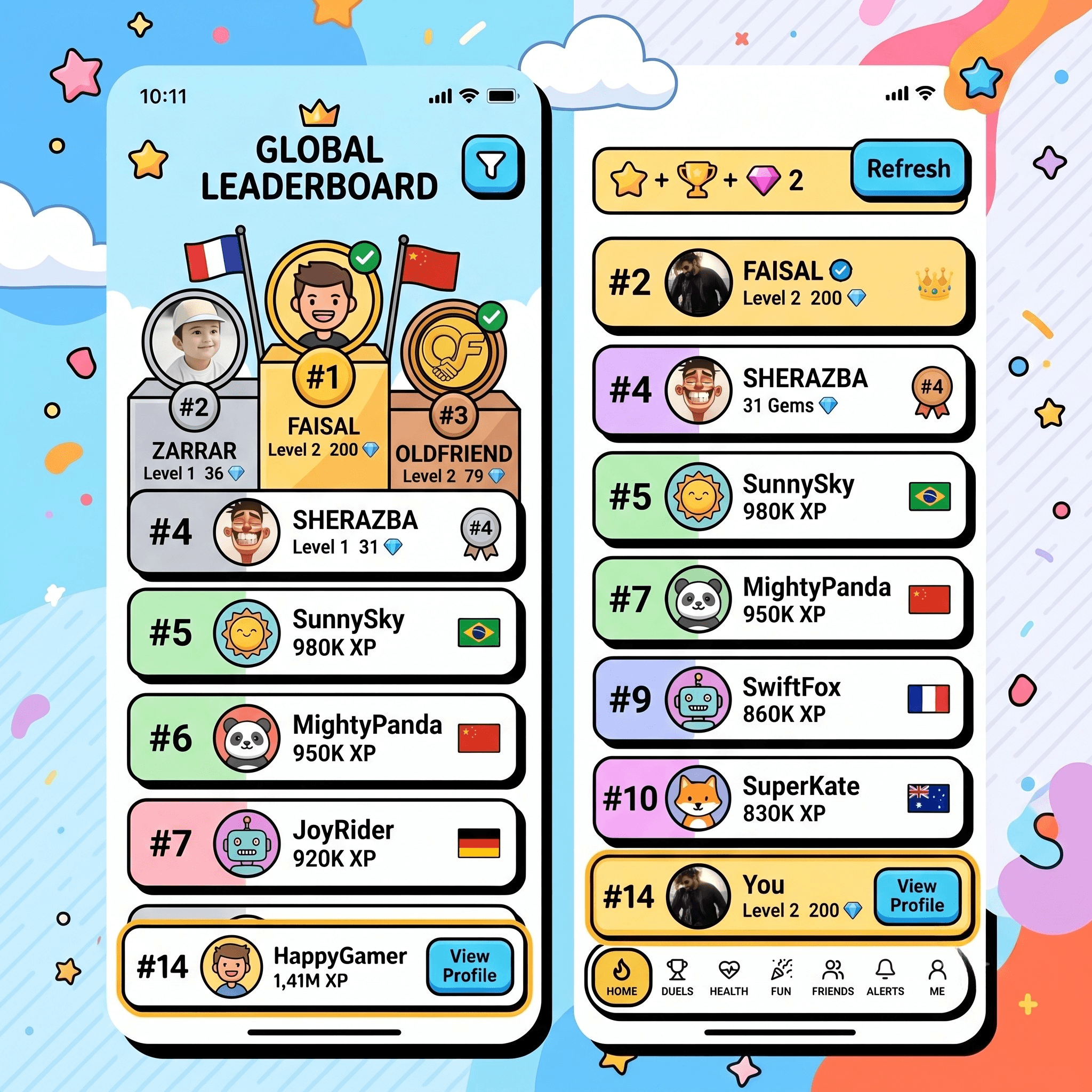 Global leaderboard rankings