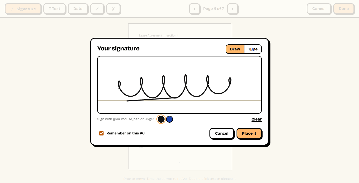 Drawing a signature